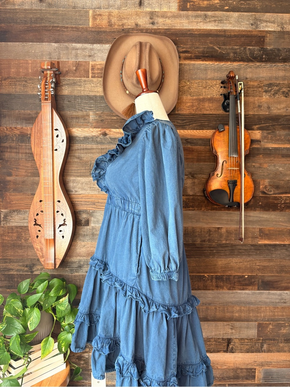 Blue Ruffle V-Neck Mini Dress - Picture 3 of 5
